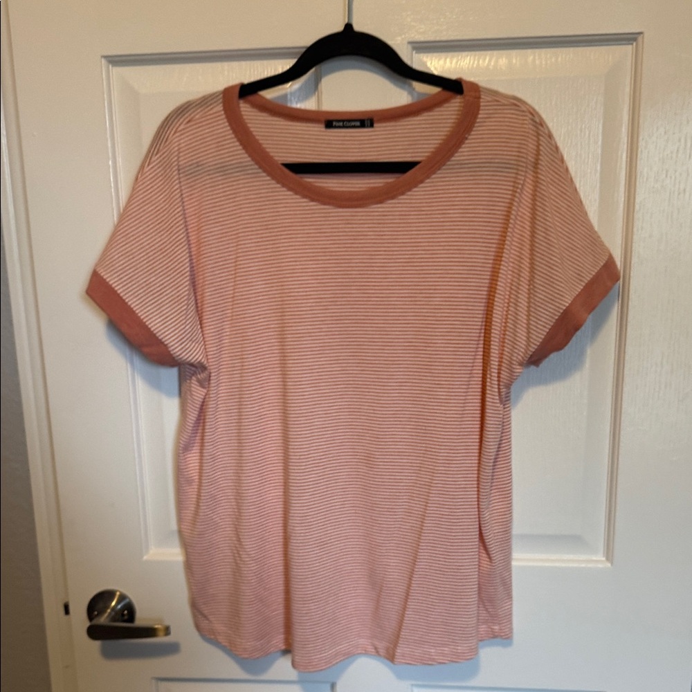 Pink Clover Pink and White Striped Short Sleeve Tee